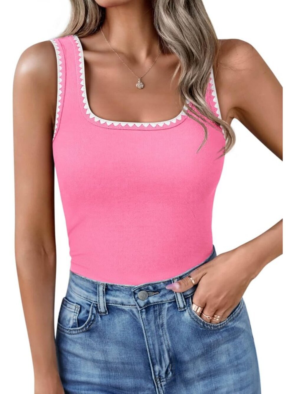 Women’s Square Neck Tank Tops 2026 Summer Sleeveless Shirts Casual Slim Fitted C